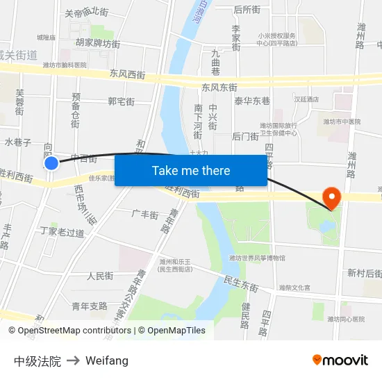 中级法院 to Weifang map