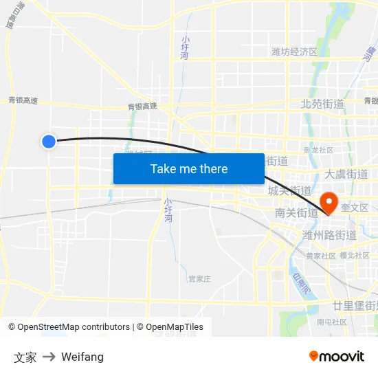 Wenjia to Weifang map