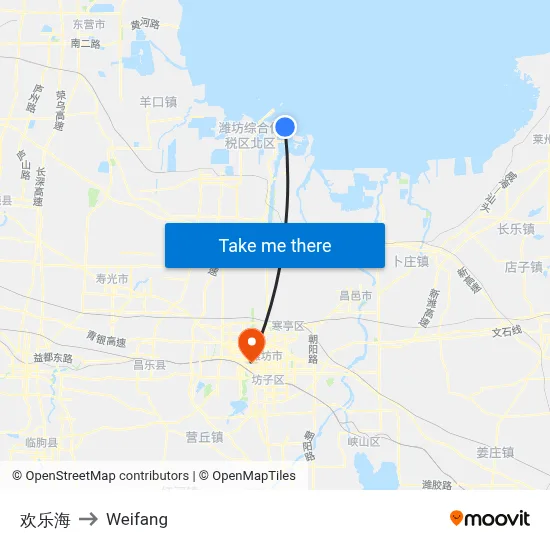 Huanle Sea to Weifang map