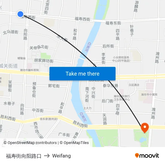 Fushou Street Xiangyang Road Junction to Weifang map