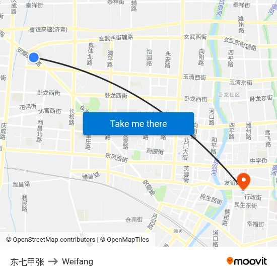 East Seven Jia Zhang to Weifang map