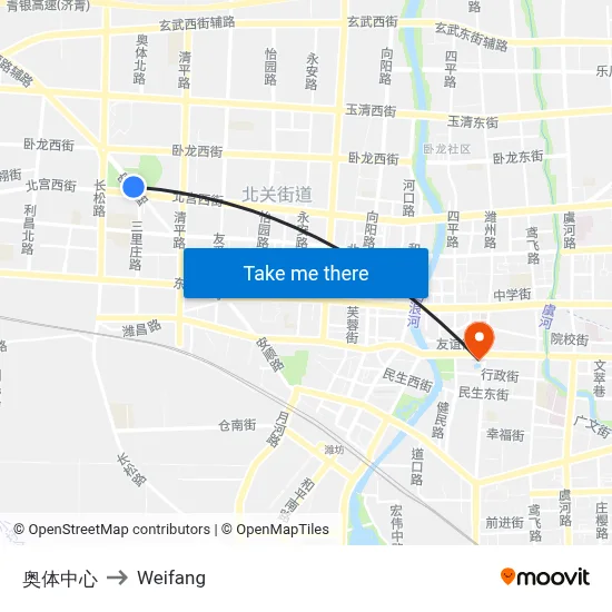 Olympic Center to Weifang map