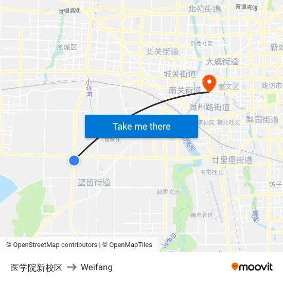 Medical School New Campus to Weifang map