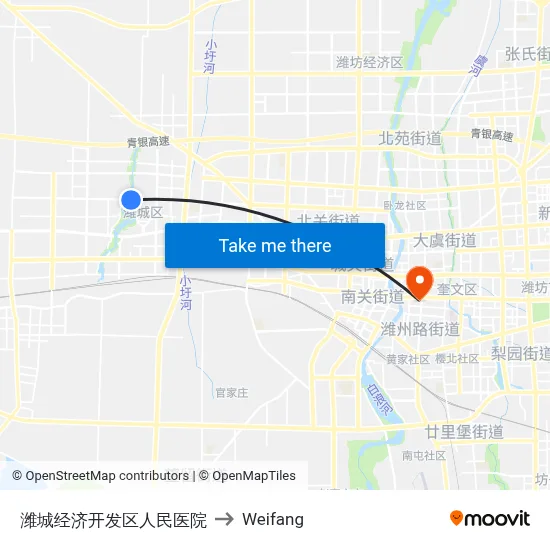 Weicheng Economic Development Zone People's Hospital to Weifang map
