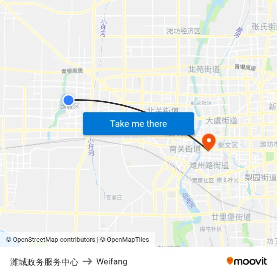 Weicheng Government Service Center to Weifang map