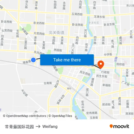 常青藤国际花园 to Weifang map