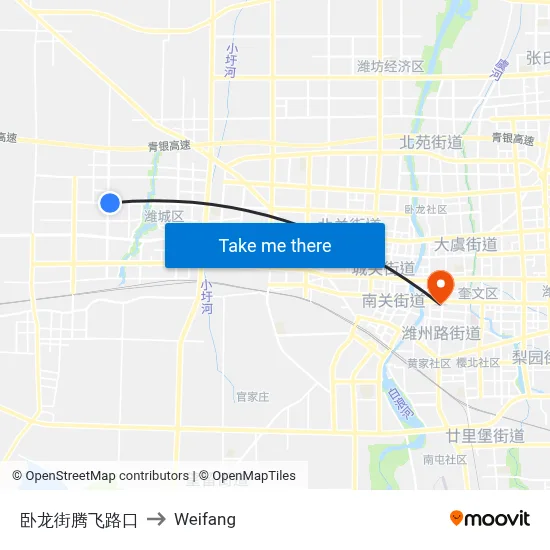卧龙街腾飞路口 to Weifang map