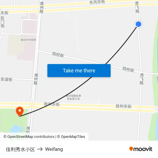 Jiali Xiushui Community to Weifang map