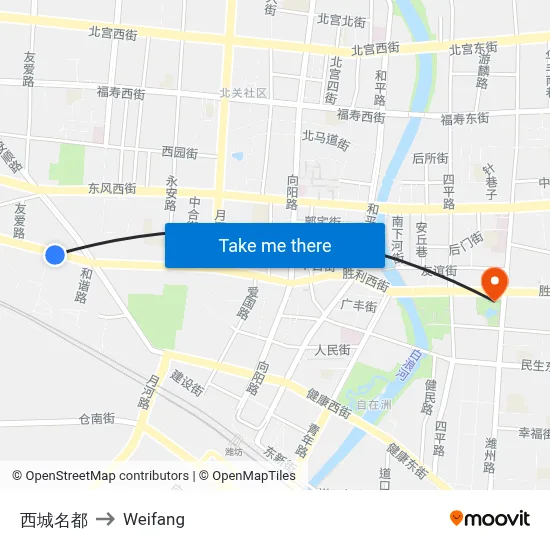 西城名都 to Weifang map