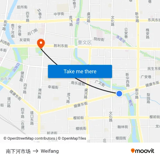 South Xiaheshi Market to Weifang map