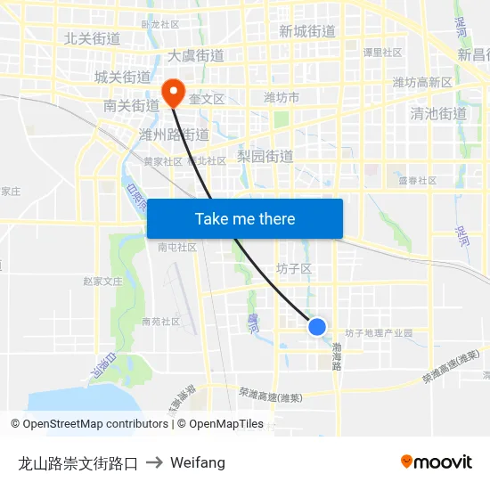 Longshan Road-Chongwen Street Intersection to Weifang map