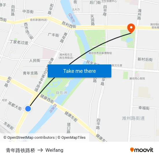 Youth Rd Railway Bridge to Weifang map