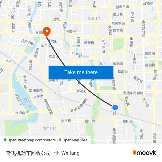 Yuanfei Vehicle Recycling Company to Weifang map