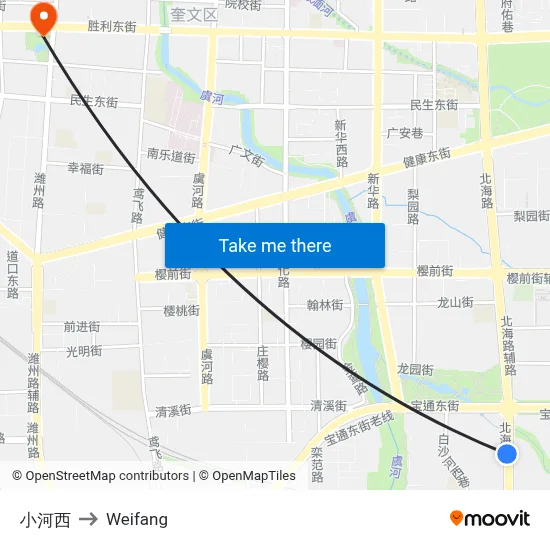 Xiaohexi to Weifang map