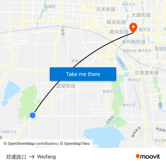 Zheng Tong Intersection to Weifang map