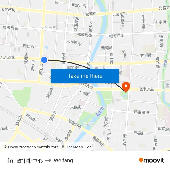 City Administrative Approval Center to Weifang map