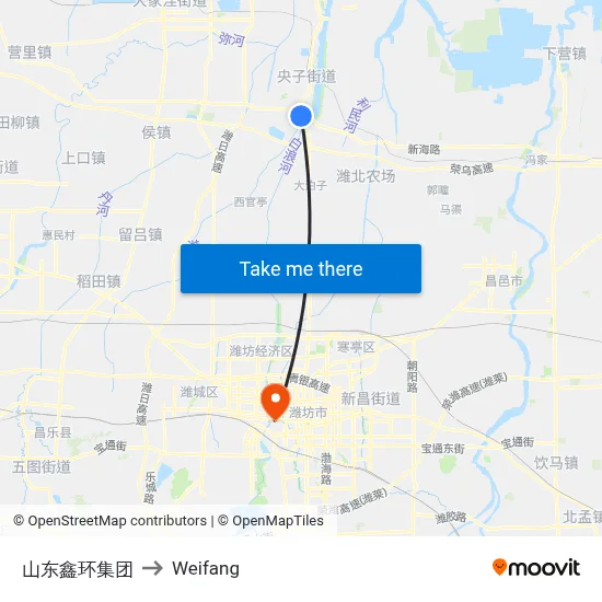 Shandong Xinhuan Group to Weifang map