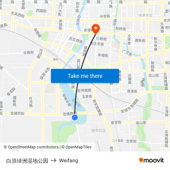 Bailang Oasis Wetland Park to Weifang map