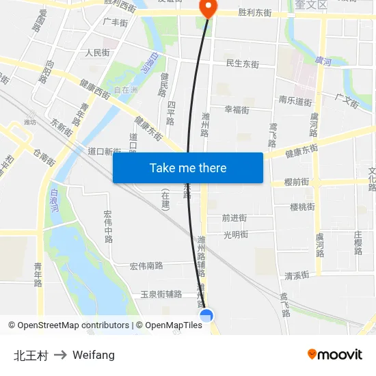 North Wang Village to Weifang map