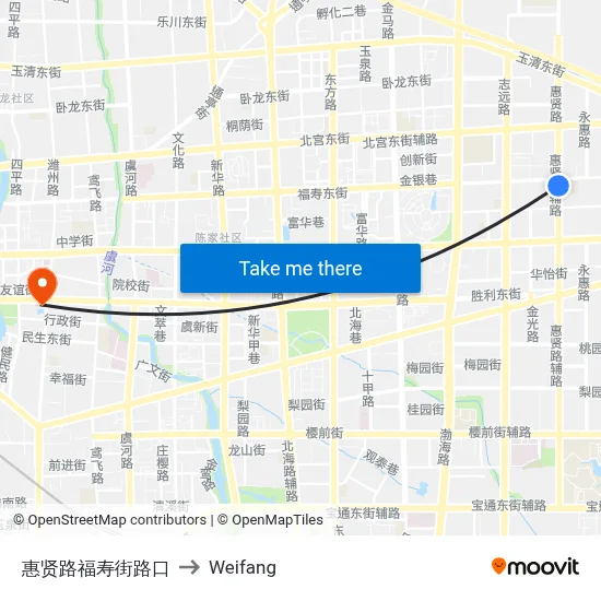 Huixian Road-Fushou Street Intersection to Weifang map