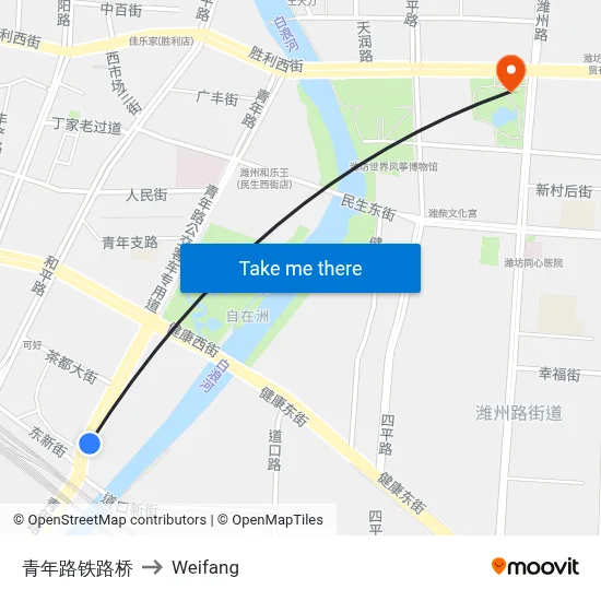 Youth Rd Railway Bridge to Weifang map