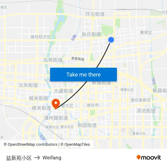 Yixin Garden Complex to Weifang map