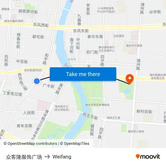 Zhongkelong Fashion Plaza to Weifang map