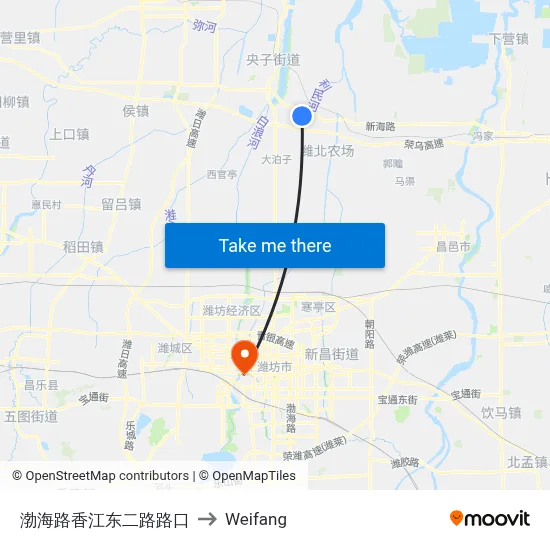 渤海路香江东二路路口 to Weifang map