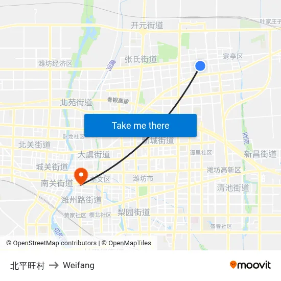 Beipingwang Village to Weifang map