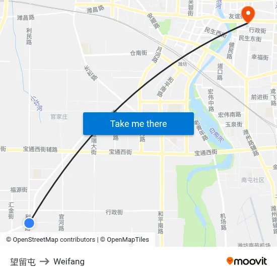 望留屯 to Weifang map