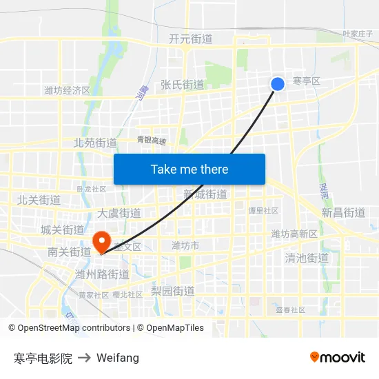 Hanting Cinema to Weifang map