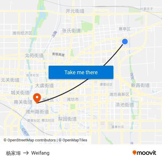 Yangjiabao to Weifang map