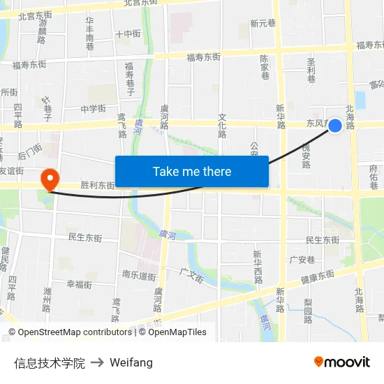 Information Technology College to Weifang map