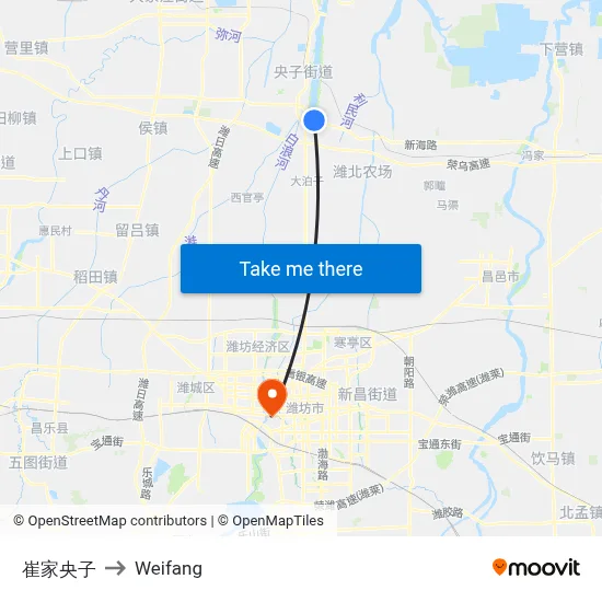 Cui Jia Yang Zi to Weifang map