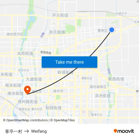 寒亭一村 to Weifang map