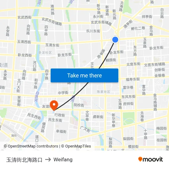 Yuqing Street & Beihai Road Intersection to Weifang map