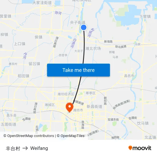 Fengtai Village to Weifang map
