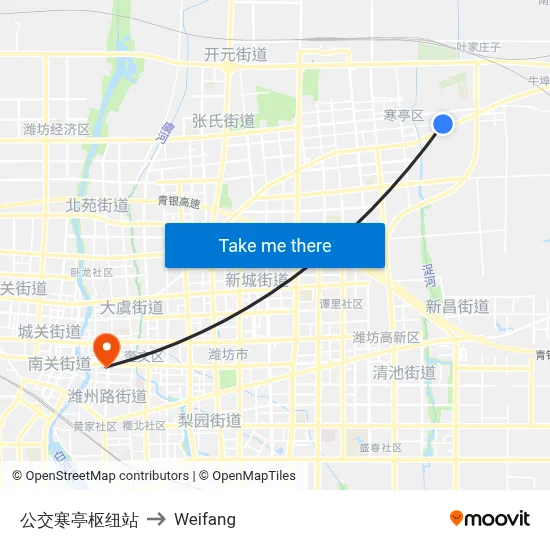 Public Transit Hanting Hub Station to Weifang map