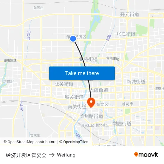 经济开发区管委会 to Weifang map