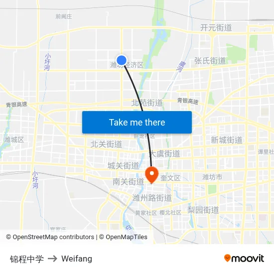 锦程中学 to Weifang map
