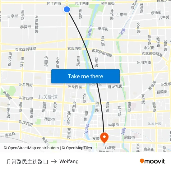 月河路民主街路口 to Weifang map