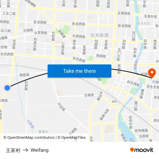 王家村 to Weifang map
