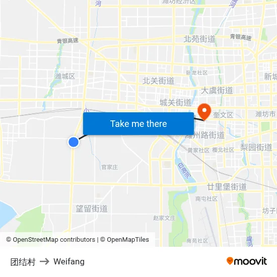 团结村 to Weifang map