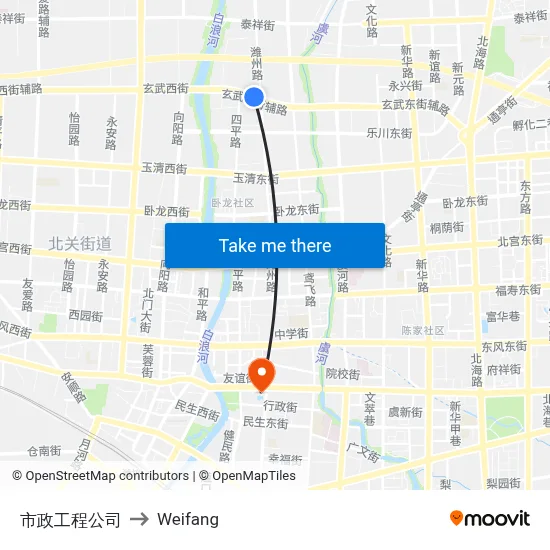 市政工程公司 to Weifang map