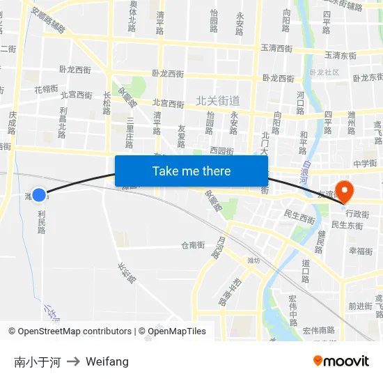South Xiaoyu River to Weifang map