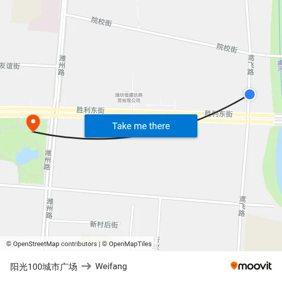 阳光100城市广场 to Weifang map