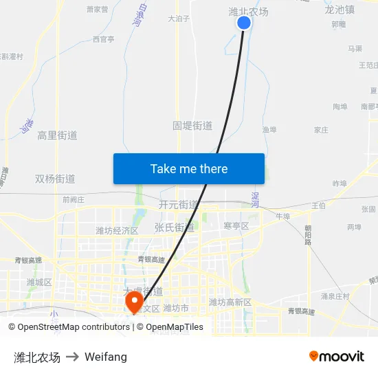 潍北农场 to Weifang map