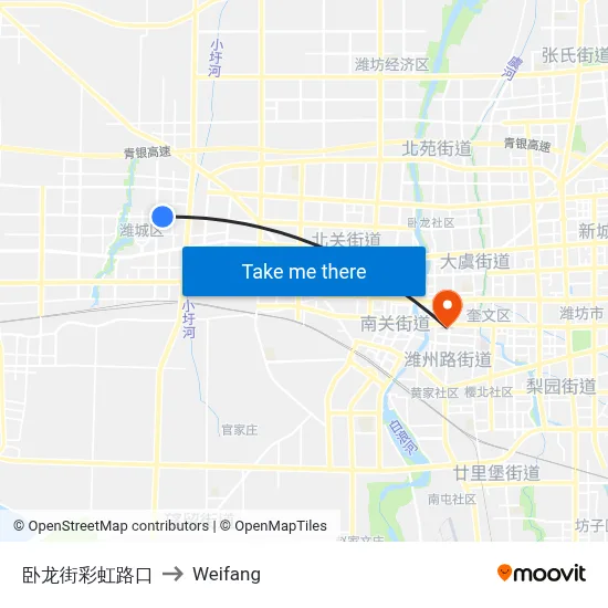 Wolong Street - Rainbow Road Intersection to Weifang map