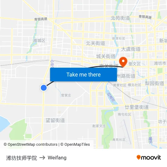 潍坊技师学院 to Weifang map