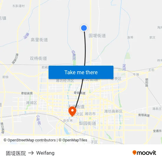 固堤医院 to Weifang map